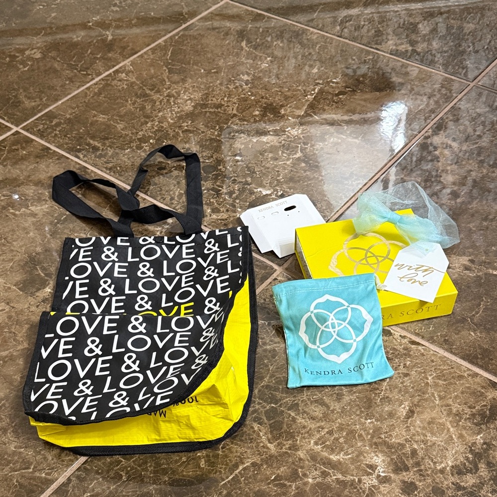 Kendra Scott Yellow Box with Blue Pouch and Love Tote